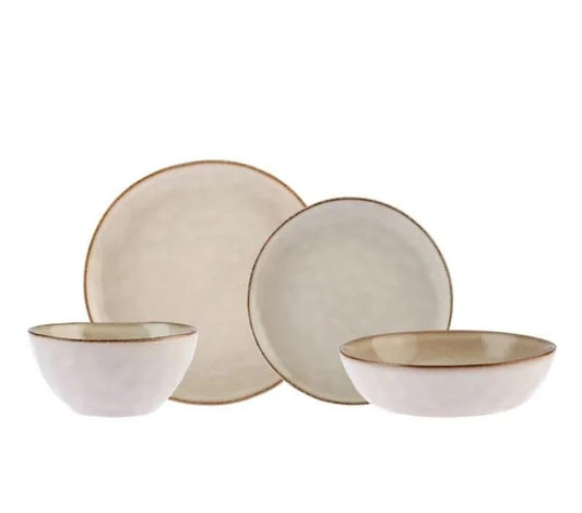 Karaca Aria Reactive Tableware Set for 6 People, 24 Pieces, Beige, Dining Tableware, Unique in The Foreground, Natural Colours, Cleanable and Durable
