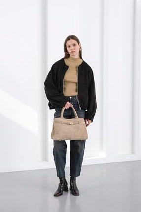 Base'ic Beige Suede Tote Bag - Vegan Beige Suede Purses for Women with Gold Hardware, Adjustable Belt, Magnetic Closure - Elegant Shoulder Bag Hobo Bag - Stylish Suede Purse - Work Bag, City Bag
