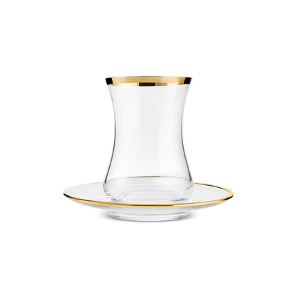 KARACA Sydney 12-Piece Glass Turkish Tea Set for 6 People, Gold, Tea Service, 6 Turkish Tea Glasses with Saucers, 12 Pieces, Glass, Tea Plates/Saucers