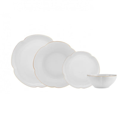 Karaca Flora Dinnerware Sets for 6 People, Modern Floral Design with Gold Trim Bone China Dinner Set, Kitchen Plates Bowls Set, Bone China, 24-Piece, White
