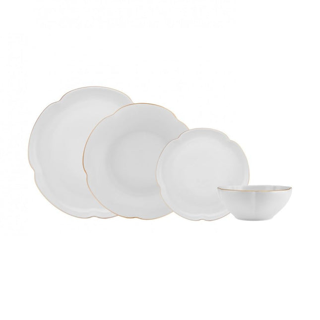 Karaca Flora Dinnerware Sets for 6 People, Modern Floral Design with Gold Trim Bone China Dinner Set, Kitchen Plates Bowls Set, Bone China, 24-Piece, White