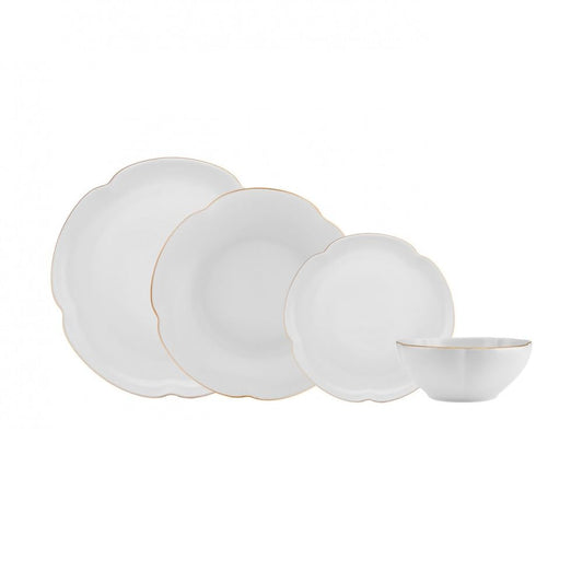 Karaca Flora Dinnerware Sets for 6 People, Modern Floral Design with Gold Trim Bone China Dinner Set, Kitchen Plates Bowls Set, Bone China, 24-Piece, White
