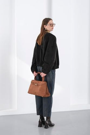 Base'ic Brown Suede Tote Bag - Vegan Brown Suede Purses for Women with Gold Hardware, Adjustable Belt, Magnetic Closure - Elegant Shoulder Bag Hobo Bag - Stylish Brown Purse - Work Bag, City Bag