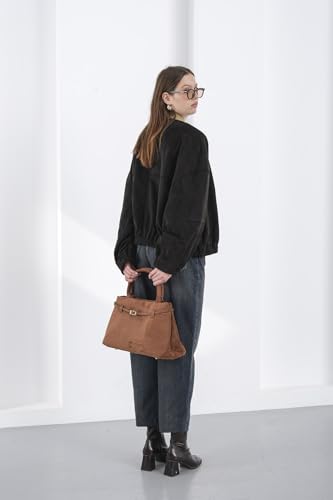Base'ic Brown Suede Tote Bag - Vegan Brown Suede Purses for Women with Gold Hardware, Adjustable Belt, Magnetic Closure - Elegant Shoulder Bag Hobo Bag - Stylish Brown Purse - Work Bag, City Bag