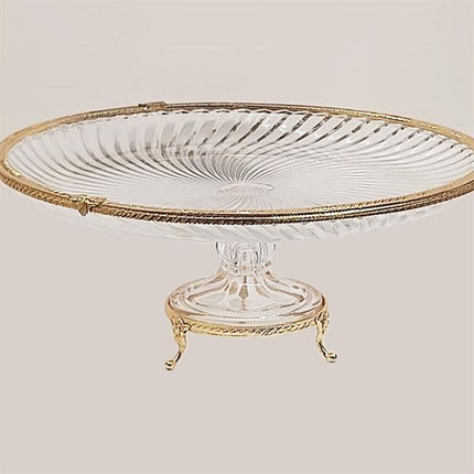 Emayra Cam Ayaklı Altın Detaylı Pasta Sunum Tabağı - 32 Cm