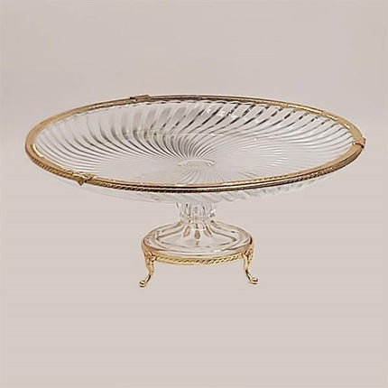Emayra Cam Ayaklı Altın Detaylı Pasta Sunum Tabağı - 32 Cm