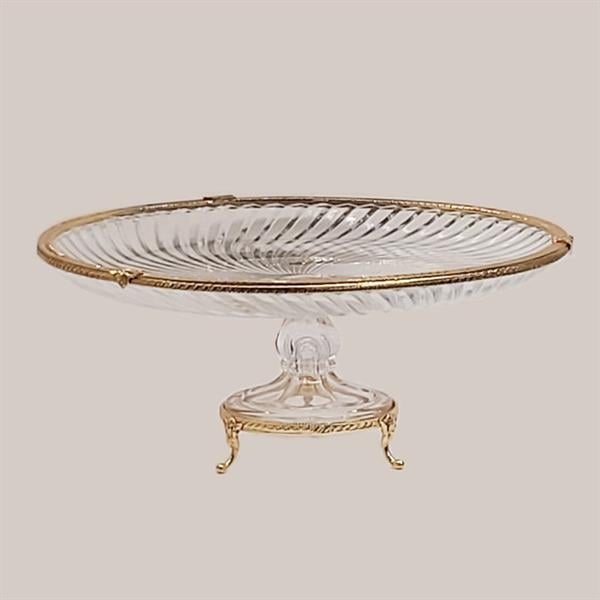 Emayra Cam Ayaklı Altın Detaylı Pasta Sunum Tabağı - 32 Cm
