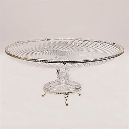 Emayra Cam Ayaklı Gümüş Detaylı Pasta Tabağı - 32 Cm