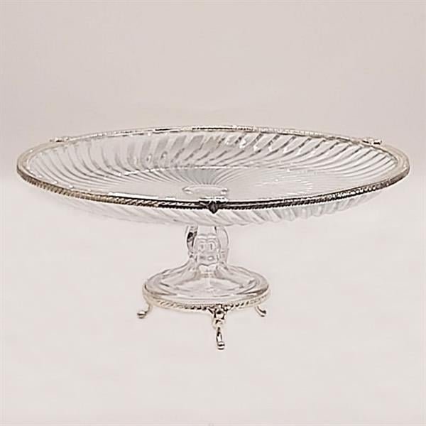 Emayra Cam Ayaklı Gümüş Detaylı Pasta Tabağı - 32 Cm