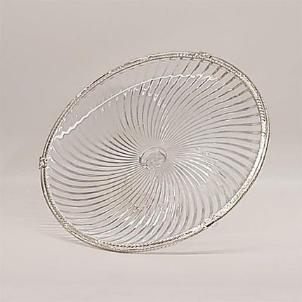 Emayra Cam Ayaklı Gümüş Detaylı Pasta Tabağı - 32 Cm