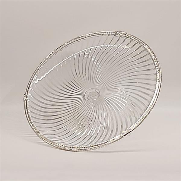 Emayra Cam Ayaklı Gümüş Detaylı Pasta Tabağı - 32 Cm