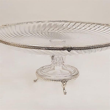 Emayra Cam Ayaklı Gümüş Detaylı Pasta Tabağı - 32 Cm