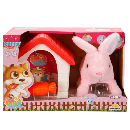 Cute Plush Rabbit with Sound and Animated Hut