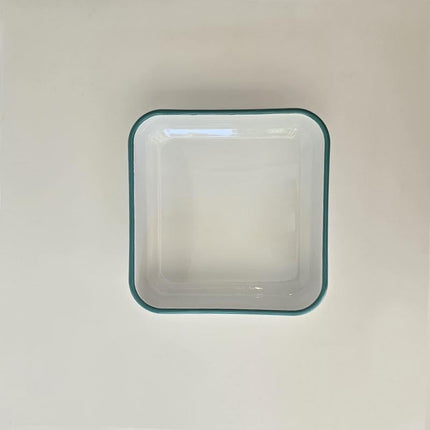 Enamel Square Baking Tray White Cord Turquoise
