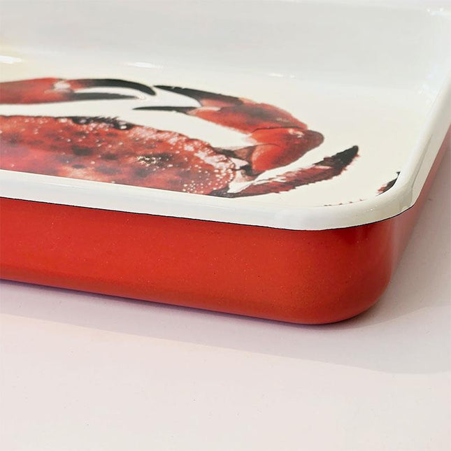 Enamel Rectangular Baking Tray with Crab Pattern