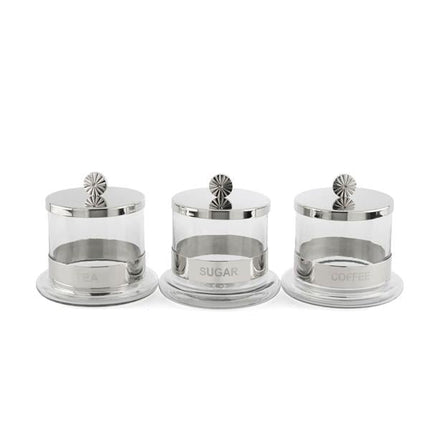 3'Lü Çay Kahve Şeker Kavanoz Seti 14X14 Cm - Metal Kapaklı Lüks Cam Erzak Kutusu