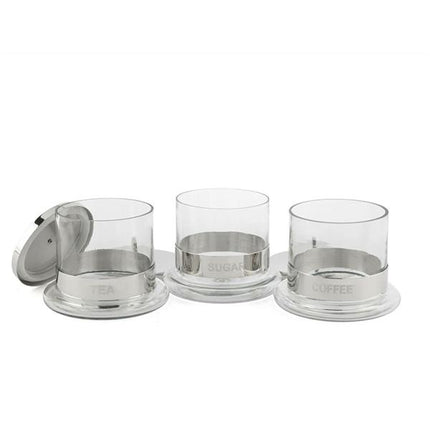 3'Lü Çay Kahve Şeker Kavanoz Seti 14X14 Cm - Metal Kapaklı Lüks Cam Erzak Kutusu