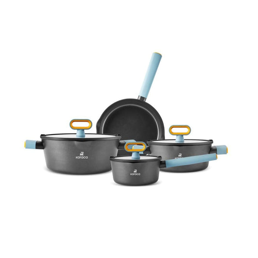 KARACA Fancy Ceramic Cookware Sets Black, Kitchen Pots & Pans Set Non Stick with Lid, Swiss Crystal Surface, Induction Cooking Utensils, 7-Piece, Dishwasher Safe