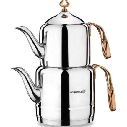 korkmaz A213 Çintemani Tea Pot Rose Gold, Stainless Steel, Solar Base, Teapot Sets for Adults, Turkish Tea Set