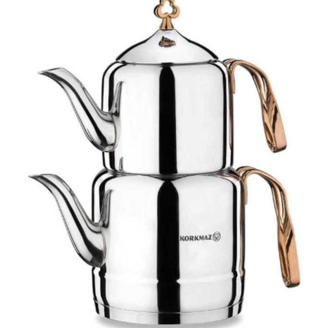 korkmaz A213 Çintemani Tea Pot Rose Gold, Stainless Steel, Solar Base, Teapot Sets for Adults, Turkish Tea Set