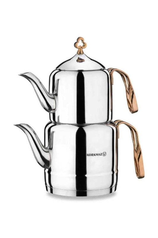 korkmaz A213 Çintemani Tea Pot Rose Gold, Stainless Steel, Solar Base, Teapot Sets for Adults, Turkish Tea Set