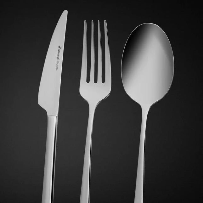 Karaca Boreas 84-Piece Kitchen Silverware Sets, Stainless Steel Cutlery Set for 12 People, Durable, Elegant, Dishwasher Safe, Includes Table &amp; Dessert Spoons, Forks &amp; Knives