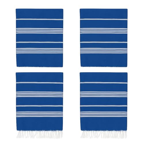 HAVLULAND 4-Pack Turkish Beach Towels – Oversized, Quick-Dry & Sand-Free | Lightweight, Absorbent Bath Towels for Travel, Pool, Vacation & Beach | 40” x 72” Bulk Set – Blue