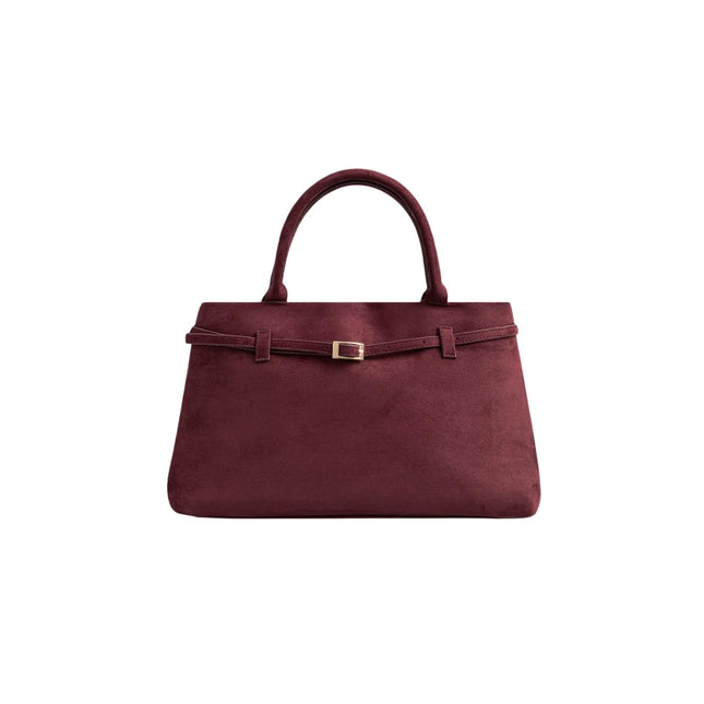 Base'ic Burgundy Suede Tote Bag - Vegan Burgundy Suede Purses for Women with Gold Hardware, Adjustable Belt, Magnetic Closure - Elegant Shoulder Bag Hobo Bag - Stylish Suede Purse - Work Bag, City Bag