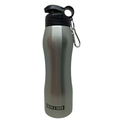 Bear Deer Steel Water Bottle 750 ml. Silver Gray