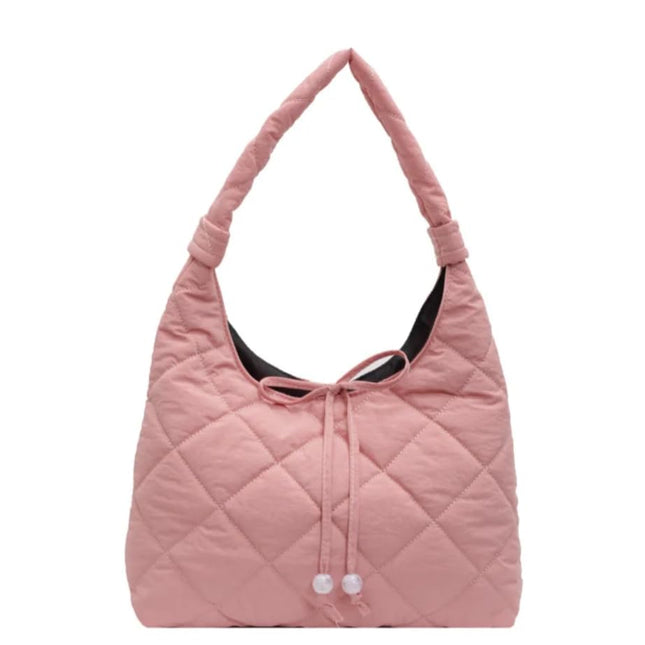 Base'ic Puffer Bag for Women – Quilted Tote Shoulder Purse, Lightweight Large Capacity Crossbody Bag for Casual Daily Use (Pink)