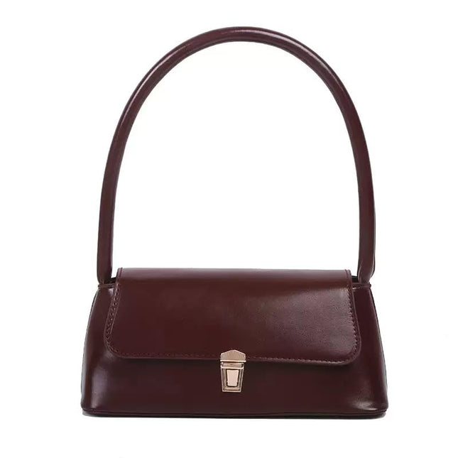 Base'ic Women's Vegan Leather Bag – Elegant Small Shoulder Purse with Lock Closure (Wine)