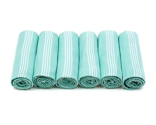 HAVLULAND Turkish Beach Towels Oversized -100% Turkish Cotton Super Soft Lightweight - Absorbent and Quick Drying Bath Towel - Sand Free Beach Towel - Turkish Towels for Adults (Aquamarine, 6 Pack)