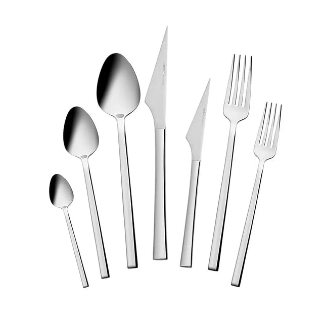 Karaca Boreas 84-Piece Kitchen Silverware Sets, Stainless Steel Cutlery Set for 12 People, Durable, Elegant, Dishwasher Safe, Includes Table &amp; Dessert Spoons, Forks &amp; Knives