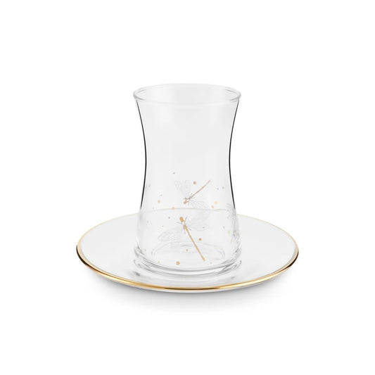 KARACA Yusufcuk Glass Turkish Tea Set with Saucers for 6 People, Turkish Tea Glasses Set of 12 for Adults, 170ml, Gold