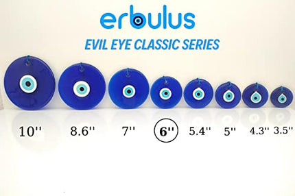 Erbulus 6" Glass Blue Evil Eye Wall Hanging Ornament - Evil Eye Decor - Turkish Handmade Nazar Amulet - Home Protection Charm - Evil Eye Wall Decor Amulet in a Box