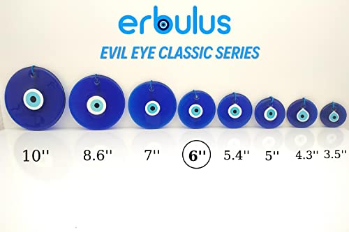 Erbulus 6" Glass Blue Evil Eye Wall Hanging Ornament - Evil Eye Decor - Turkish Handmade Nazar Amulet - Home Protection Charm - Evil Eye Wall Decor Amulet in a Box