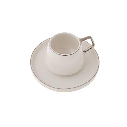 KARACA Saturn Platin Turkish Coffee Cup Set for 6 People - 12 Piece White Cups with Saucers - Small Porcelain Modern Set - Ideal for Serving Greek, Arabic Coffee & Espresso (3.3 fl oz)