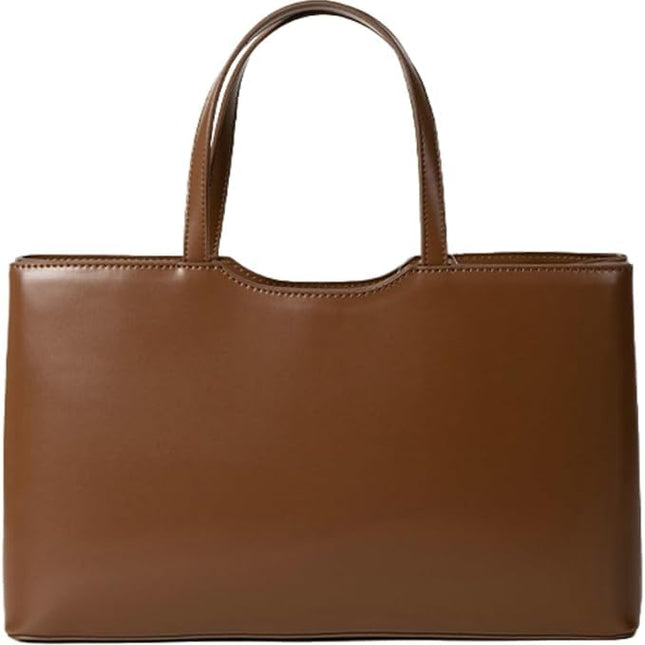 Base'ic Women's Vegan Leather Square Tote – Minimalist Urban Shoulder Bag with Magnetic Closure, Chic Work &amp; Daily Purse (Brown)