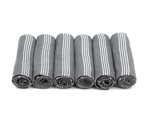 HAVLULAND Turkish Beach Towels Oversized -100% Turkish Cotton Super Soft Lightweight - Absorbent and Quick Drying Bath Towel - Sand Free Beach Towel - Turkish Towels for Adults (Grey, 6 Pack)