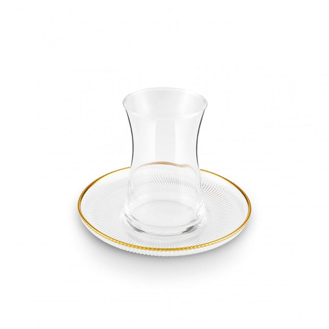 Karaca Juliet Turkish Tea Cups Set of 12, 170ml/5.74oz Turkish Tea Glasses with Gold Detail Saucers for 6 People, Ideal Glass Set for Mother's Day and Housewarming