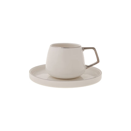 KARACA Saturn Platin Turkish Coffee Cup Set for 6 People - 12 Piece White Cups with Saucers - Small Porcelain Modern Set - Ideal for Serving Greek, Arabic Coffee &amp; Espresso (3.3 fl oz)