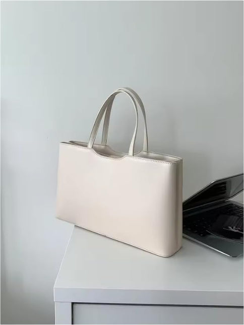 Base'ic Women's Vegan Leather Square Tote – Minimalist Urban Shoulder Bag with Magnetic Closure, Chic Work &amp; Daily Purse (Beige)
