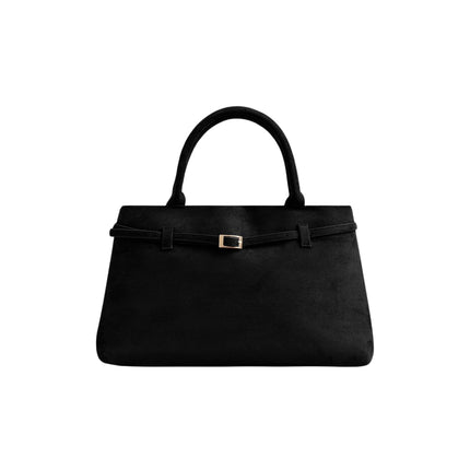Base'ic Black Suede Tote Bag - Vegan Black Suede Purses for Women with Gold Hardware, Adjustable Belt, Magnetic Closure - Elegant Shoulder Bag Hobo Bag - Stylish Suede Purse - Work Bag, City Bag