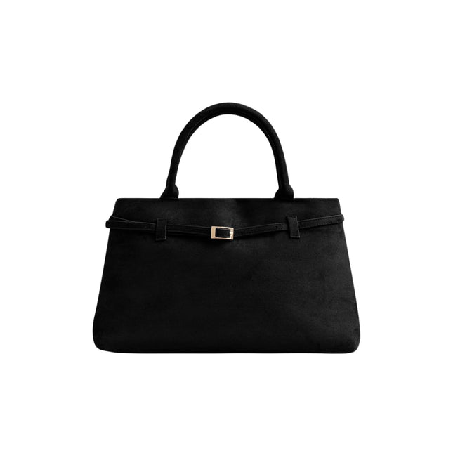 Base'ic Black Suede Tote Bag - Vegan Black Suede Purses for Women with Gold Hardware, Adjustable Belt, Magnetic Closure - Elegant Shoulder Bag Hobo Bag - Stylish Suede Purse - Work Bag, City Bag