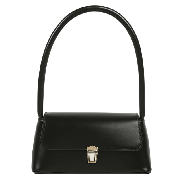 Base'ic Women's Vegan Leather Bag – Elegant Small Shoulder Purse with Lock Closure (Black)