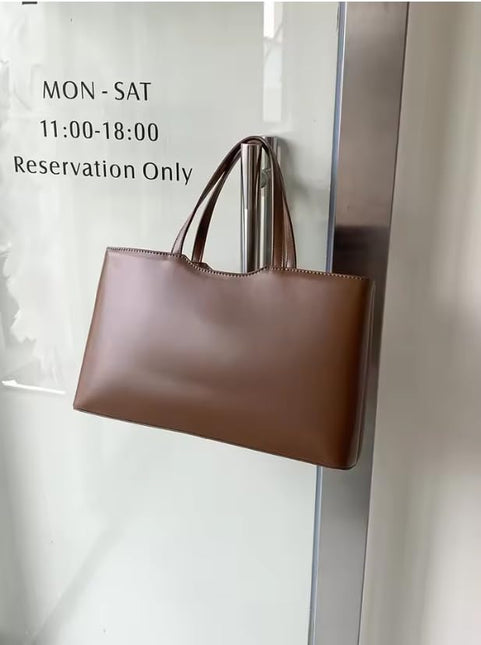 Base'ic Women's Vegan Leather Square Tote – Minimalist Urban Shoulder Bag with Magnetic Closure, Chic Work &amp; Daily Purse (Brown)