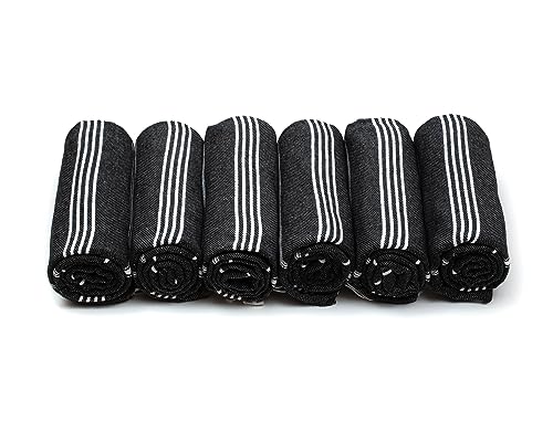 HAVLULAND Turkish Beach Towels Oversized -100% Turkish Cotton Super Soft Lightweight - Absorbent and Quick Drying Bath Towel - Sand Free Beach Towel - Turkish Towels for Adults (Black, 6 Pack)