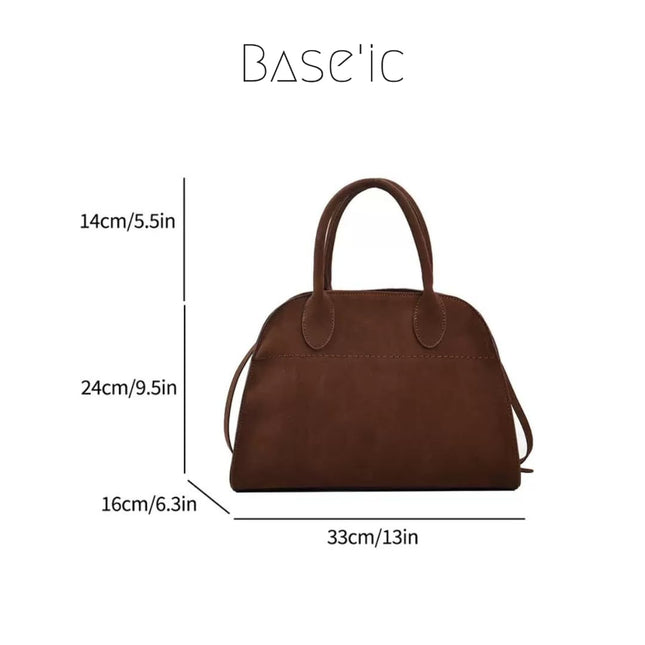 Base'ic Women's Suede Shoulder Bag - Elegant Top Handle Handbag, Everyday Purse for Work, Shopping, or Casual Outings (Brown, Large)