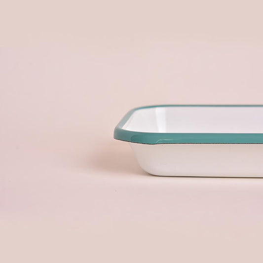 Enamel 22x16cm Appetizer Plate White - Cord Turquoise