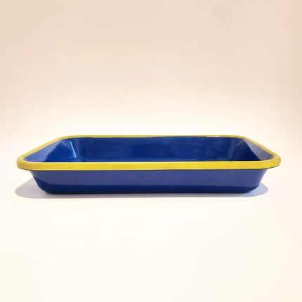 Enamel Appetizer Plate Cobalt Light Green 27 x 19 cm